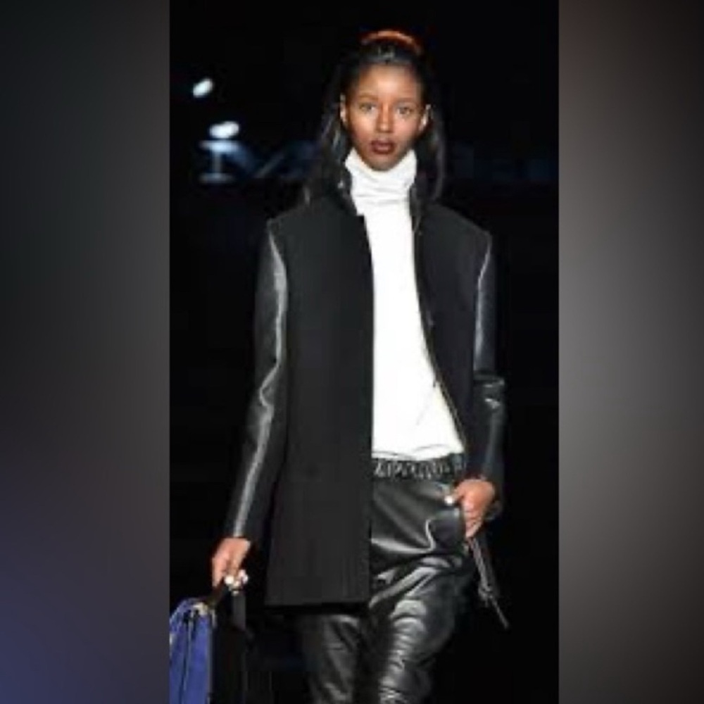 Mackage Black Wool Coat with Leather Details